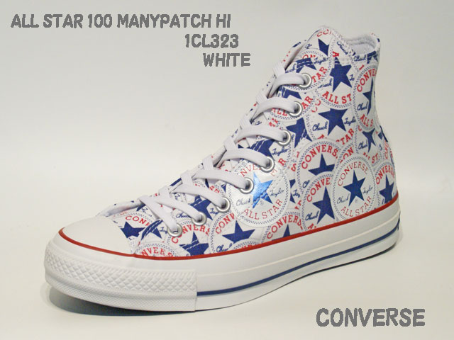 コンバース☆スニーカー【CONVERSE】オールスター 100  メニーパッチ (ALL STAR 100 MANYPATCH） HI / ホワイト / 1CL323